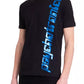 Sleek Black Cotton Tee with Bold Blue Accent