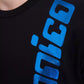 Sleek Black Cotton Tee with Bold Blue Accent