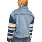 Chic Striped Sleeve Denim Jacket