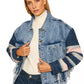 Chic Striped Sleeve Denim Jacket
