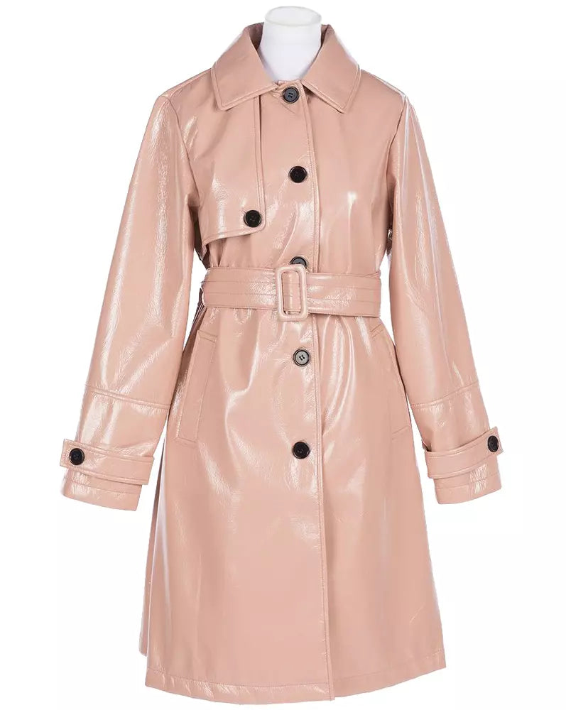 Elegant Nude Waterproof Trench Coat with Ribbon Belt