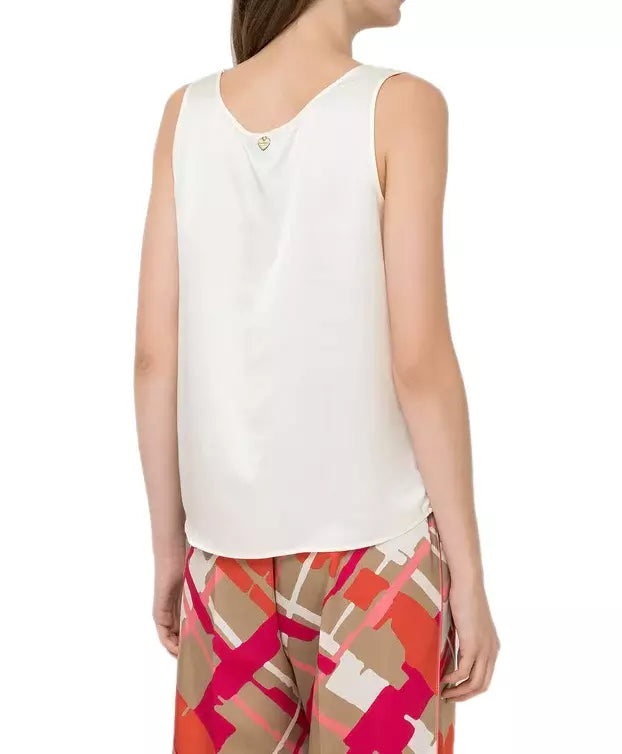 Sleeveless Silk Blend Cream White Top