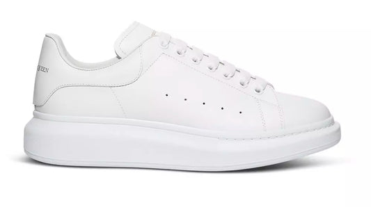 Elegant White Leather Lace-Up Sneakers with Oversized Sole