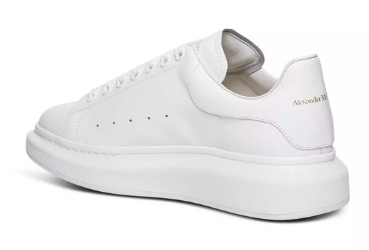 Elegant White Leather Lace-Up Sneakers with Oversized Sole