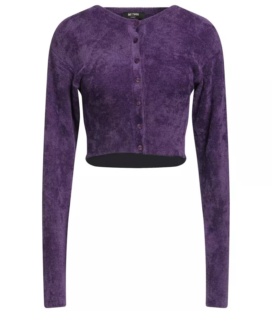 Elegant Purple Crew-Neck Cardigan