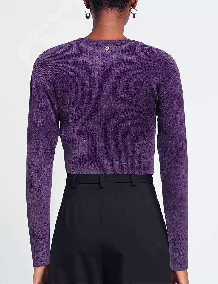 Elegant Purple Crew-Neck Cardigan