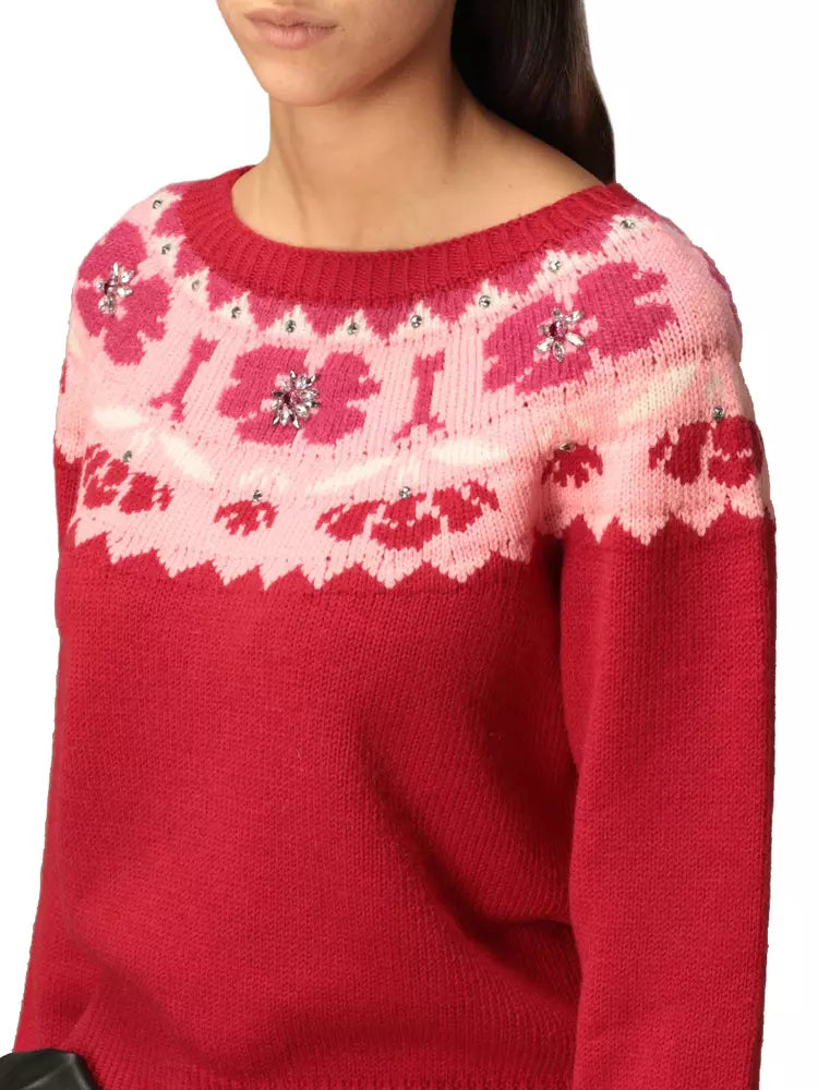 Abstract Motif Crewneck Rhinestone Sweater