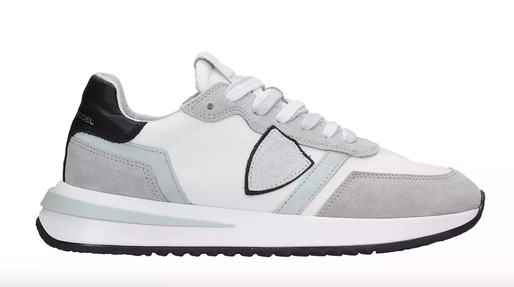 Chic White Fabric Sneakers with Leather Accents