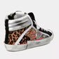 Elegant Gray Leather Sneakers with Sequin Details