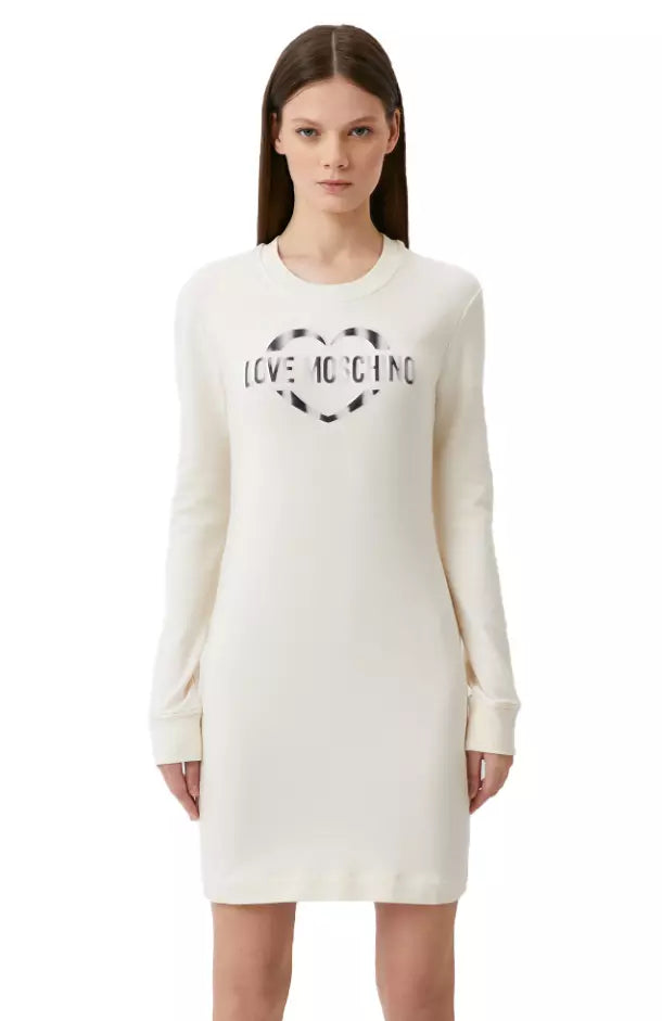 Chic White Cotton Blend Dress with Logo Accent