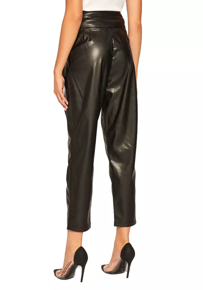 Chic Eco-Leather Trousers with Side Zip