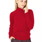 Chic Red Turtleneck Sweater with Chest Embroidery