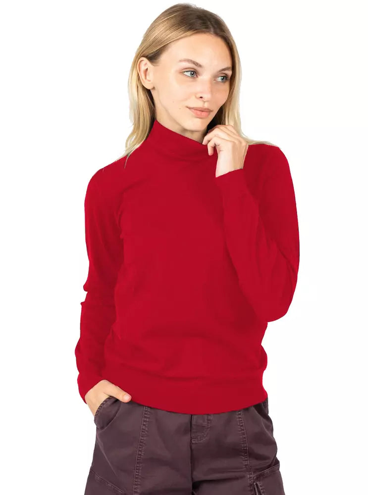 Chic Red Turtleneck Sweater with Chest Embroidery