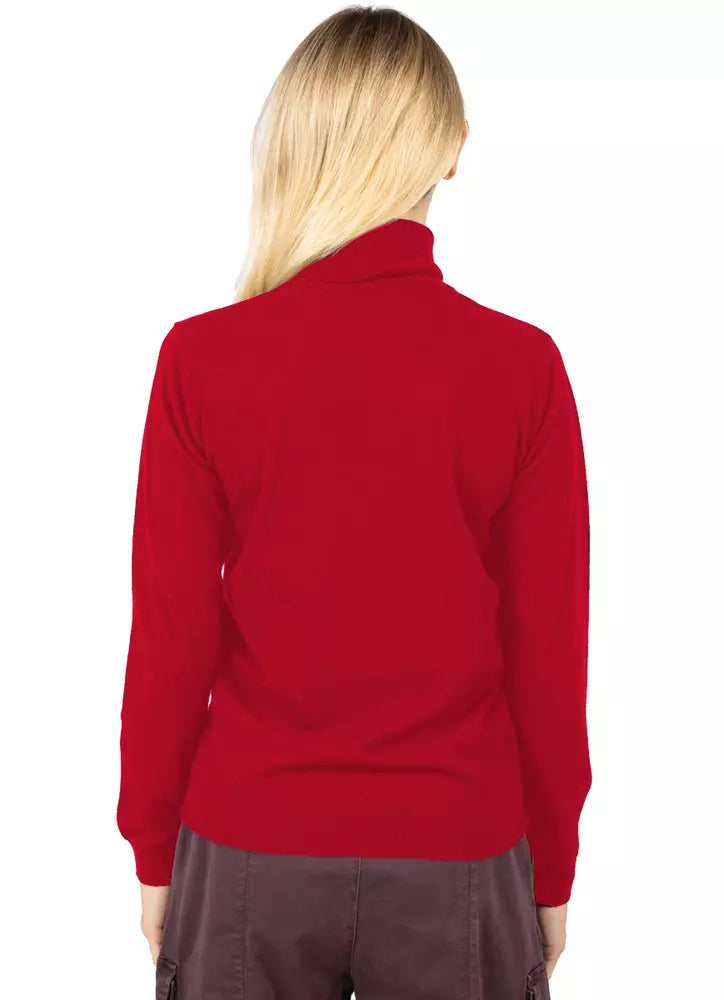 Chic Red Turtleneck Sweater with Chest Embroidery