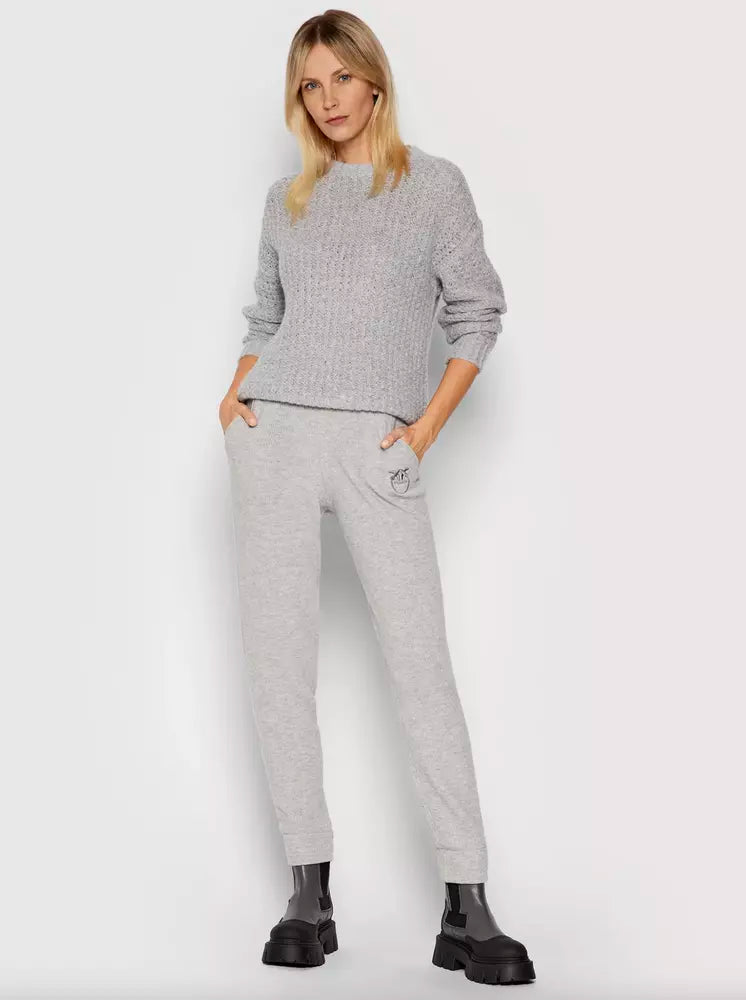 Chic Gray Ribbed Wool-Cashmere Blend Pants