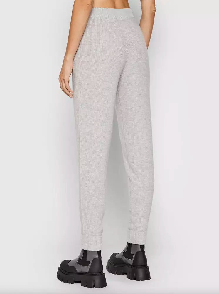 Chic Gray Ribbed Wool-Cashmere Blend Pants