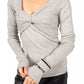 Elegant V-neck Crossover Sweater in Gray