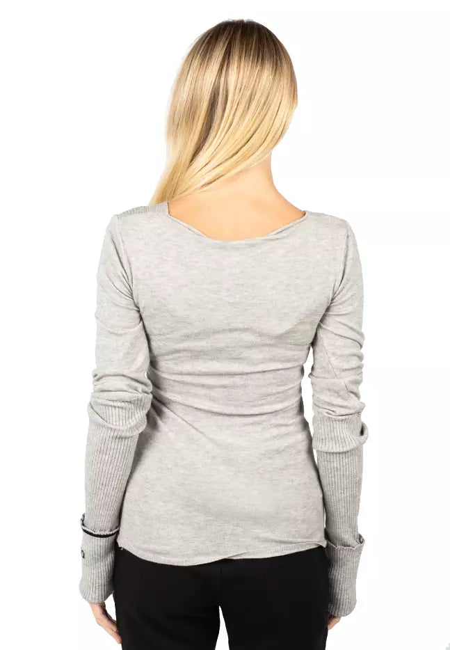 Elegant V-neck Crossover Sweater in Gray