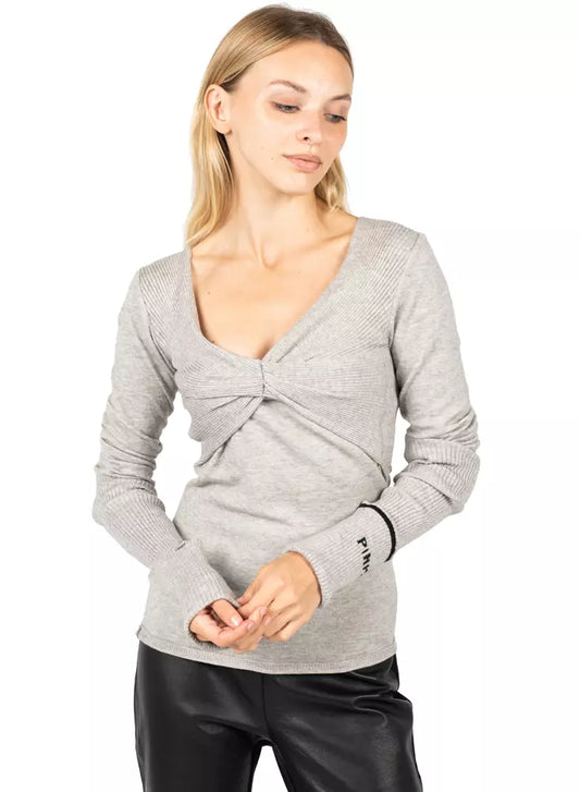 Elegant V-neck Crossover Sweater in Gray