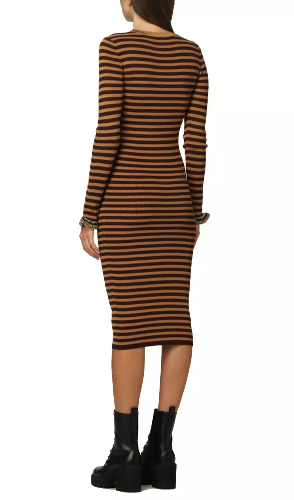 Chic Jewel Shoulder Striped Midi Dress