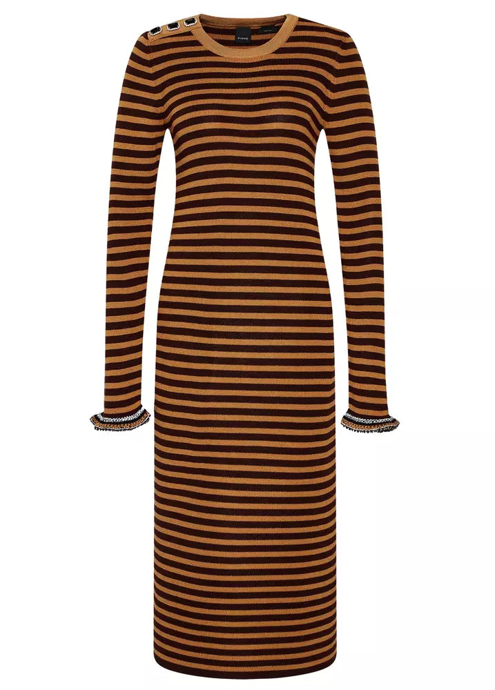 Chic Jewel Shoulder Striped Midi Dress