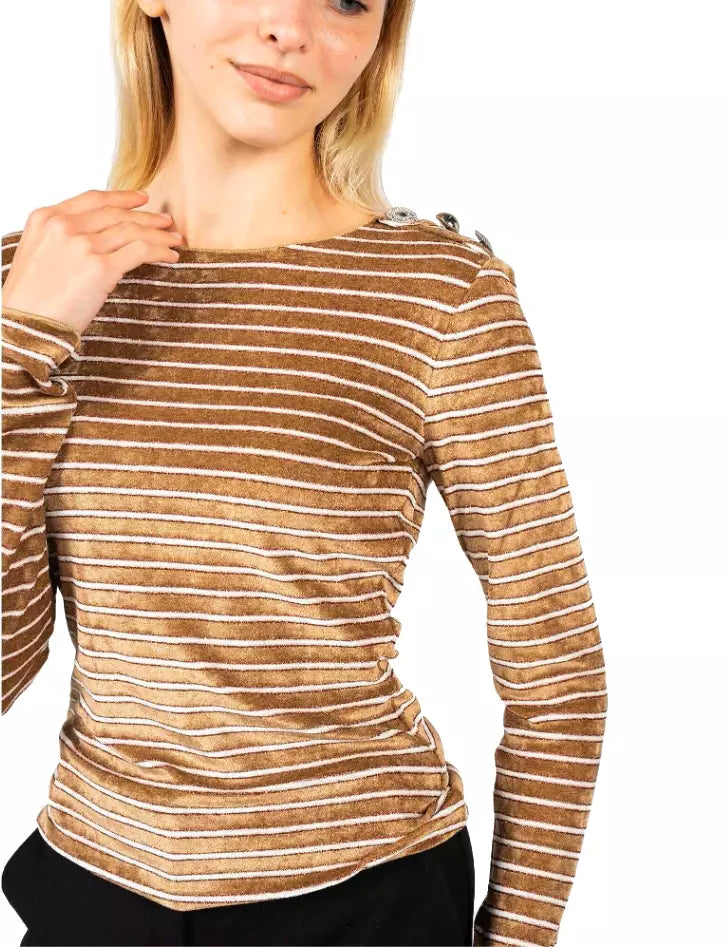 Elegant Striped Jersey Sweater with Button Details