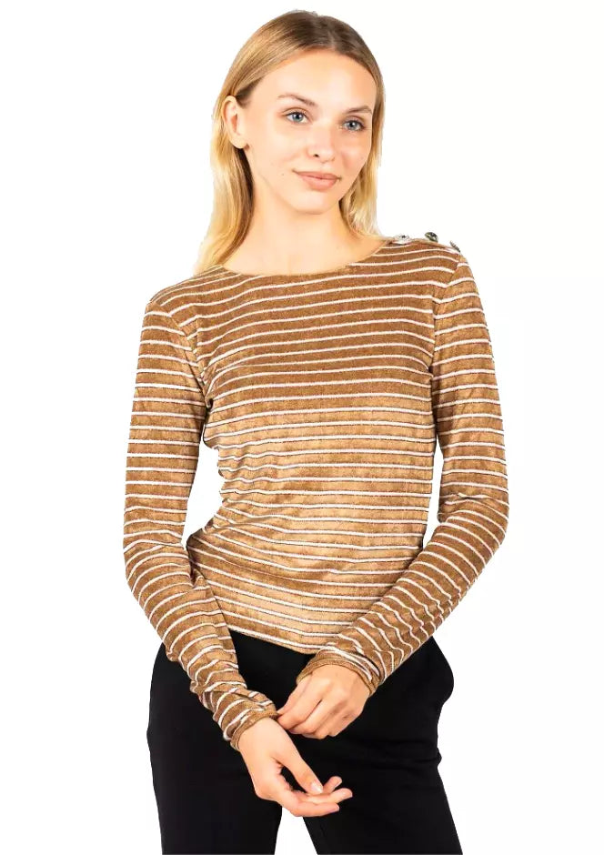 Elegant Striped Jersey Sweater with Button Details