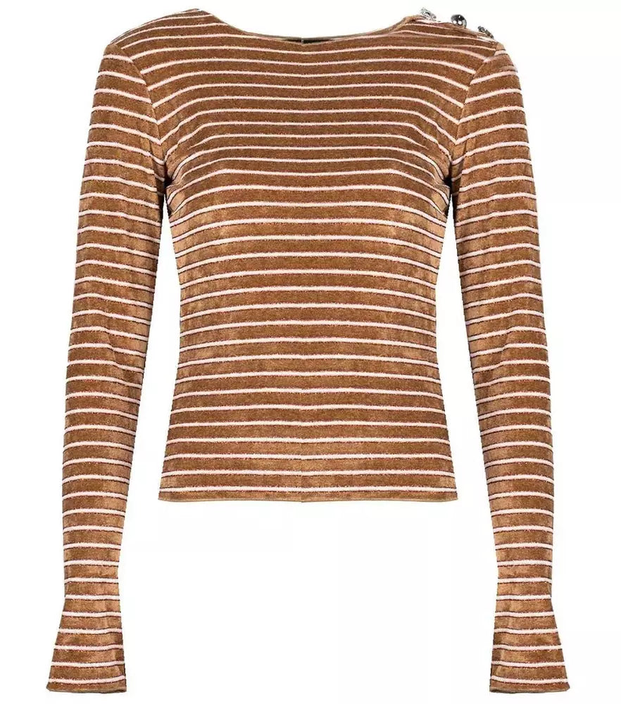 Elegant Striped Jersey Sweater with Button Details