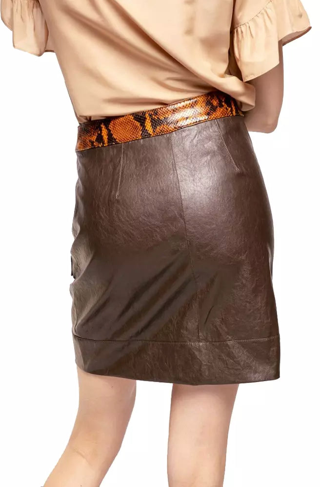 Eco-Leather Python Print Skirt with Metal Accents