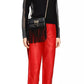 Elegant Red Lambskin Trousers with Elastic Waist
