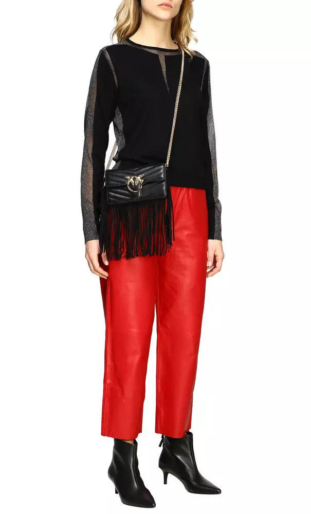 Elegant Red Lambskin Trousers with Elastic Waist