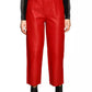 Elegant Red Lambskin Trousers with Elastic Waist