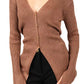 Chic Pink Ribbed V-Neck Lurex Sweater