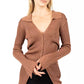 Chic Pink Ribbed V-Neck Lurex Sweater