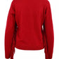 Perforated Crew-Neck Red Sweater with Fringe Detail