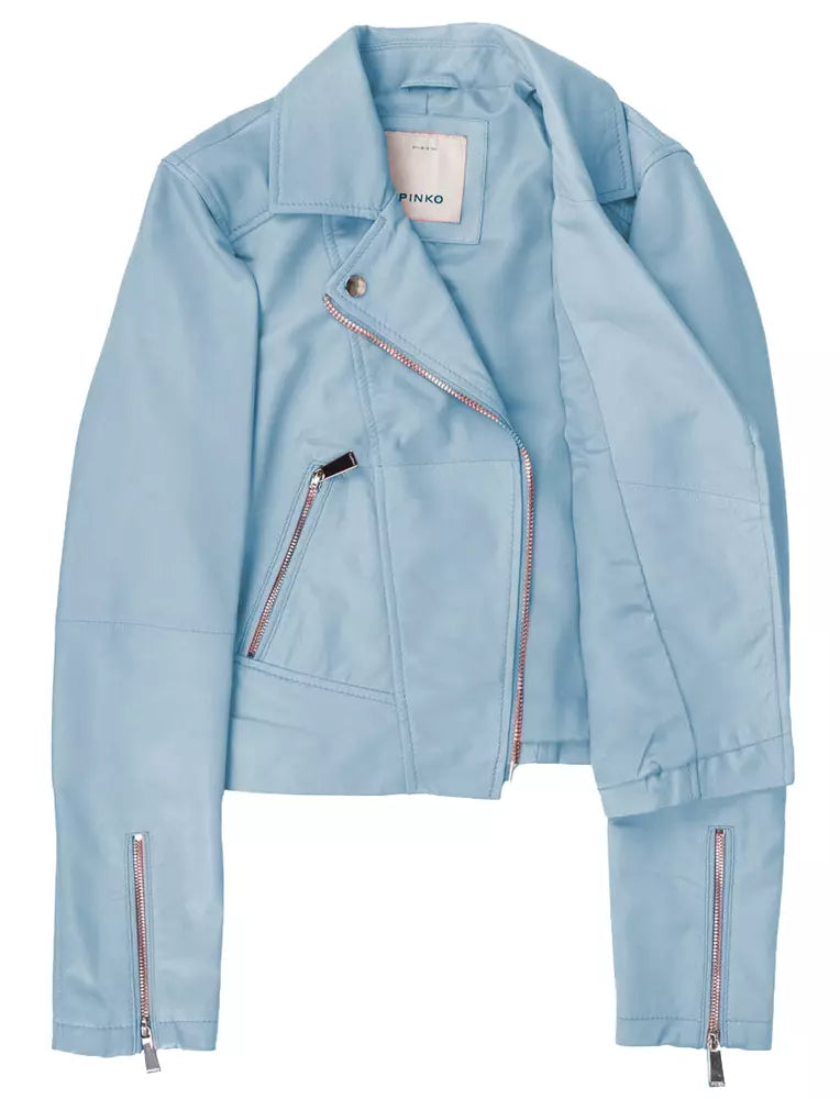 Chic Light Blue Lambskin Biker Jacket