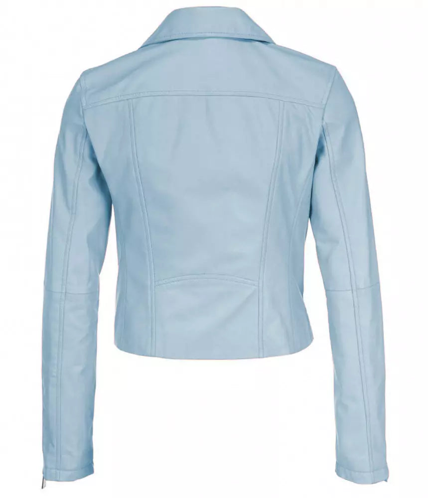 Chic Light Blue Lambskin Biker Jacket