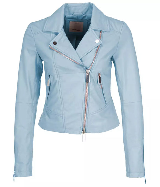 Chic Light Blue Lambskin Biker Jacket