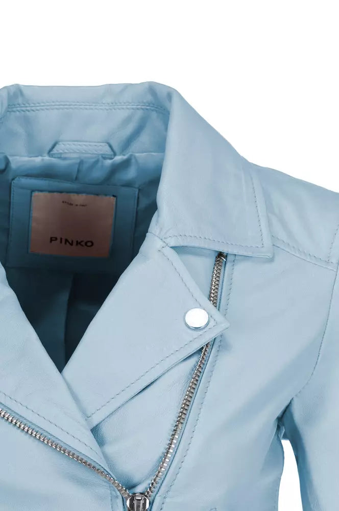 Chic Light Blue Lambskin Biker Jacket