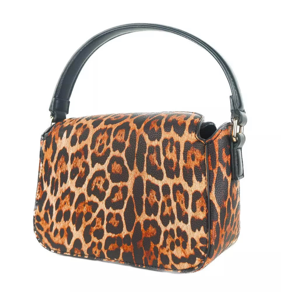 Chic Leopard Print Shoulder Bag with Logo Detail