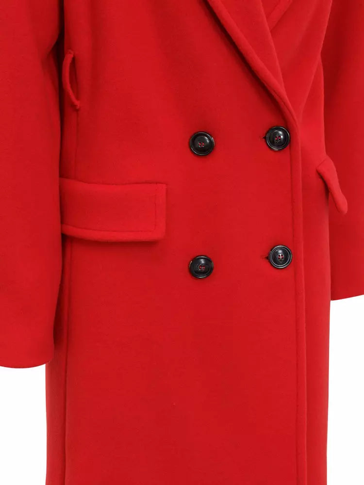 Chic Double-Breasted Red Velor Coat