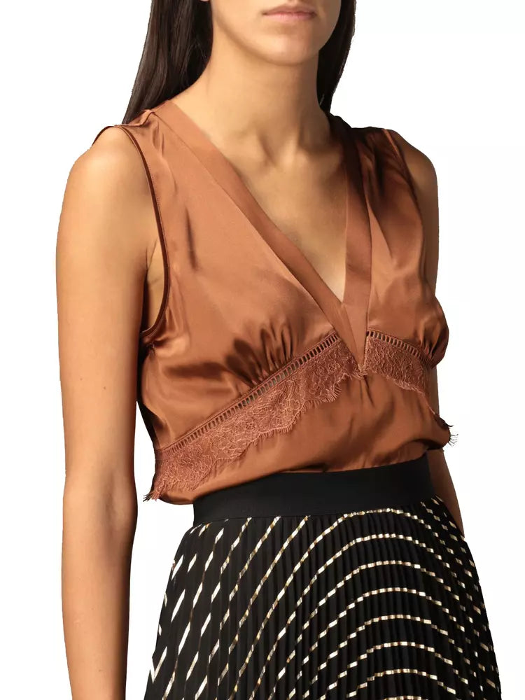 Elegant Silk Blend V-Neck Lace Top