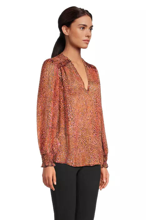 Spotted Print Metallic Thread Crepe Blouse