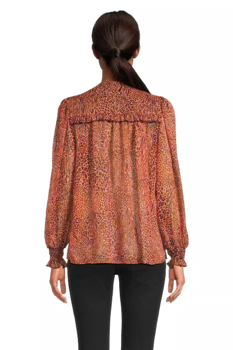 Spotted Print Metallic Thread Crepe Blouse