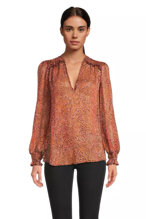 Spotted Print Metallic Thread Crepe Blouse