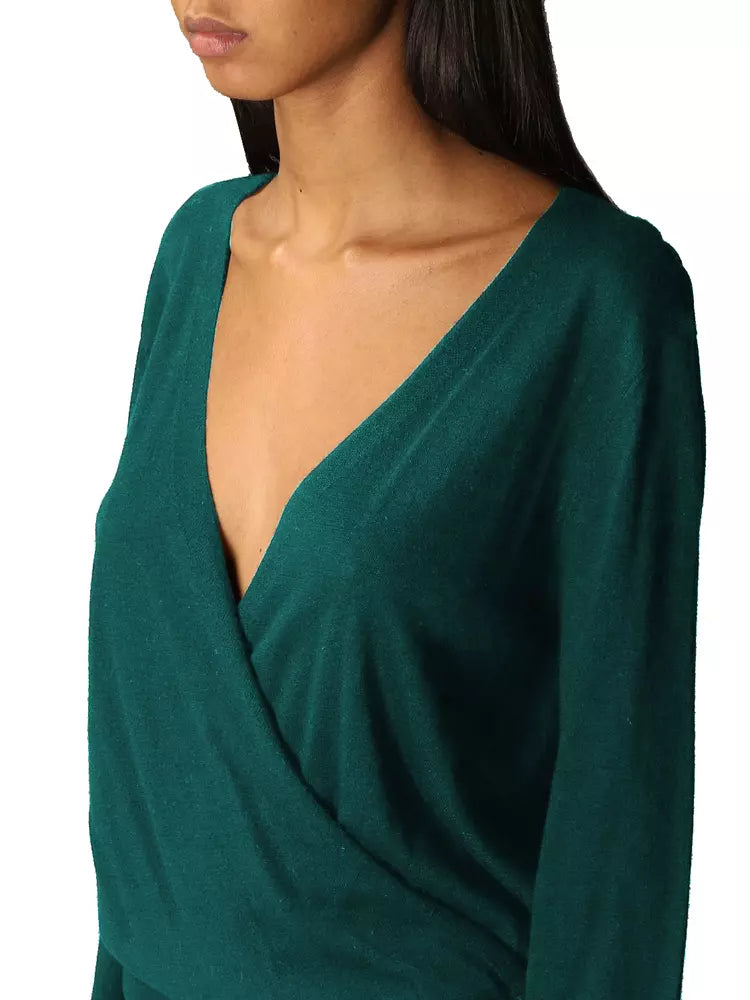 Silk Blend V-Neck Sweater with Ribbed Detail