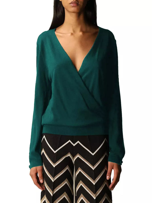 Silk Blend V-Neck Sweater with Ribbed Detail