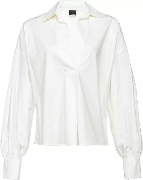 Elegant White Poplin Cotton Twinset Blouse