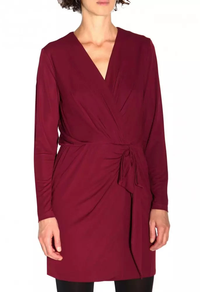 Elegant Red Draped V-Neck Dress