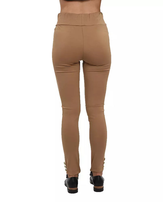 Elegant Stretch Jersey Trousers with Decorative Buttons